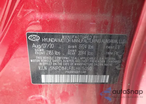 2020 Hyundai Elantra Sel из США, поврежденный, VIN 5NPD84LF8LH615050